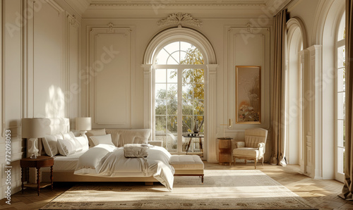 Beautiful bedroom interior, designed with luxury details. photo