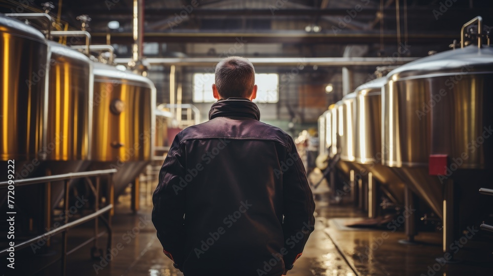 Serious Male Employee in Beverage Production Industry Serious Male Employee in Beverage Production Industry
