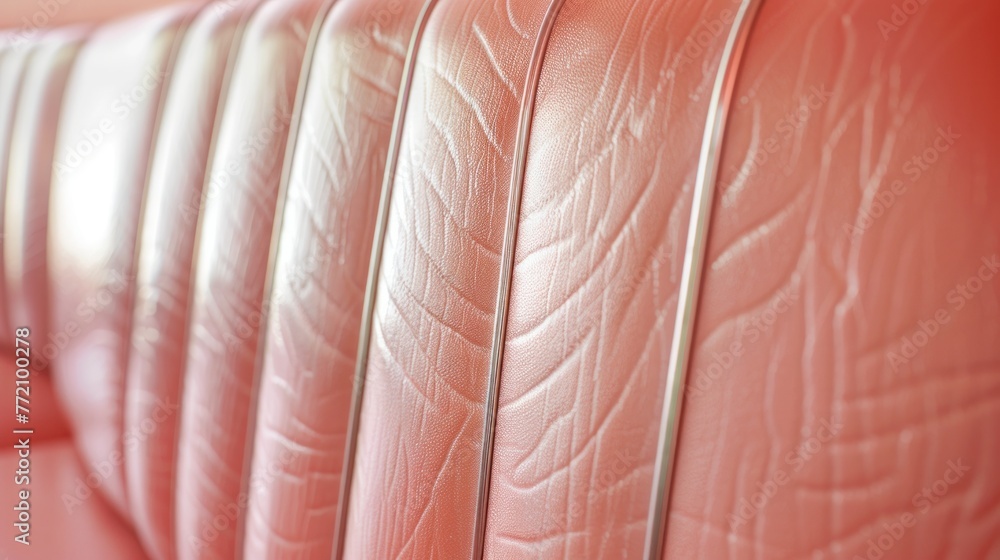 Close-up of a red leather couch showing detailed texture and pattern of the upholstery with a shallow depth of field. Close-up of a red leather couch showing detailed texture and pattern of the upholstery with a shallow depth of field.