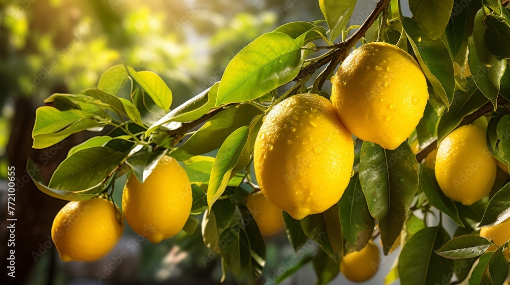 Sunlit Lemons on a Verdant Branch