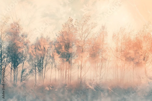 : A serene landscape of abstract trees, swaying gently in the ethereal wind, with soft colors and a calming atmosphere.