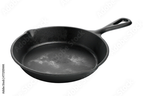 cast iron frying pan on white background 