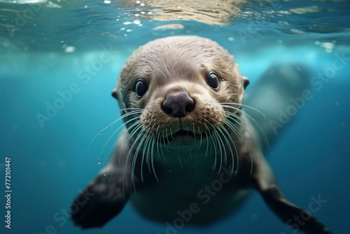Streamlined Otter underwater. Nature animal wildlife. Generate Ai