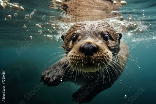 Swift Otter underwater swim. Zoo animal. Generate Ai