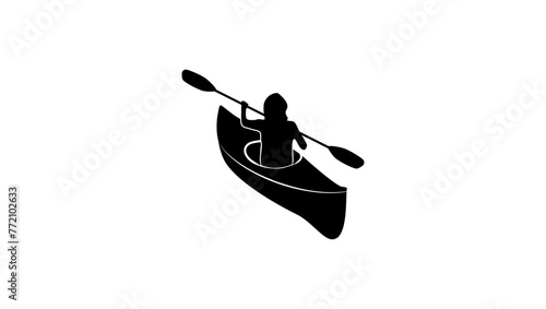 woman kayaking, black isolated silhouette