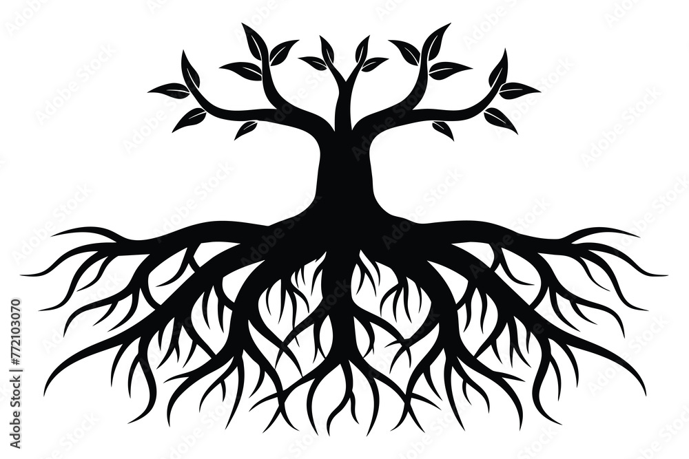Fototapeta premium Set of black tree roots on white background