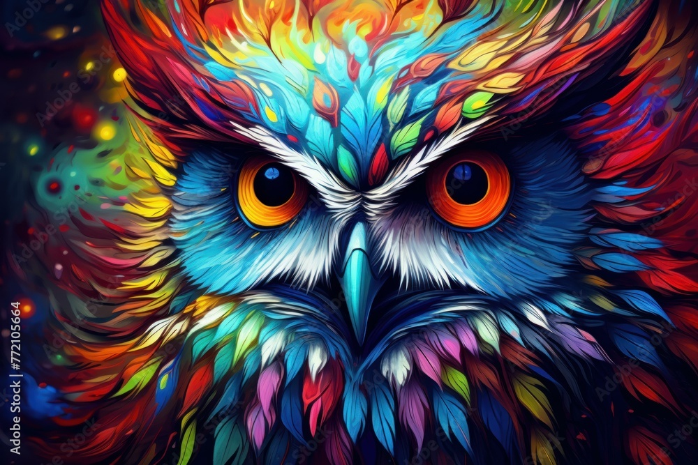 Nocturnal Owl portrait bird predator. Winter eye. Generate Ai