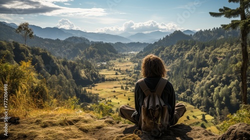 Young solo traveler watching over the valley © Media Srock