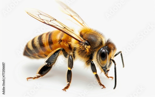 Bee isolated on white background. Close up of honeybee