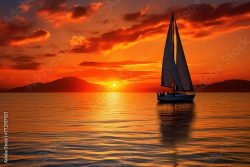 Romantic Pair sail boat sunset. Sport romantic. Generate Ai