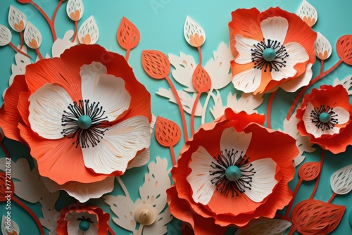 Imaginative Paper poppy art. Flower paper design. Generate Ai