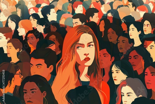 standing out in a crowd concept  a woman attracting attention  generative ai artwork illustration