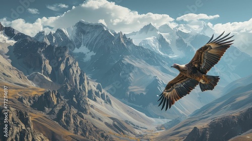 The Condor soaring above a rugged mountain range embodies the spirit of adventure and exploration in travel and outdoor gear brands.