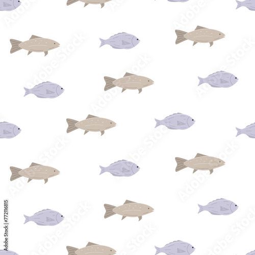 Seamless pattern with fish doodle style. Vector illustration dorado carp, background. © Elenglush