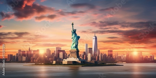 Statue of Liberty at sunset Generative AI © Evghenii
