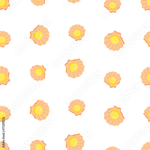 Seamless pearl pattern in an open shell doodle style. Vector background cartoon pearls, wallpaper illustration. © Elenglush