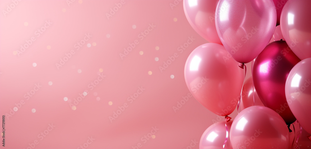 pink balloon on the solid pink background birthday party concept with copy space text place