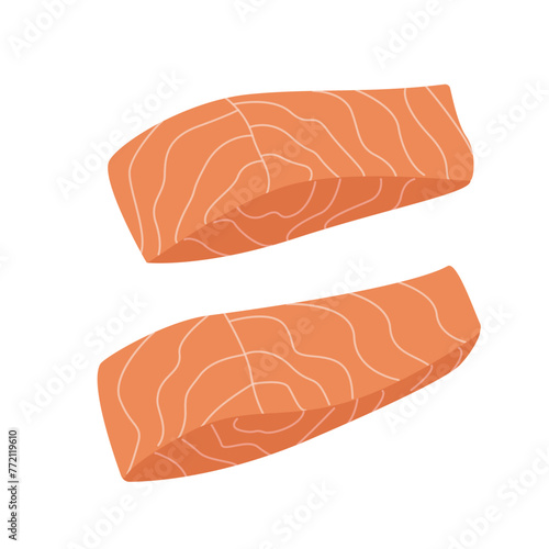 Fish steak doodle icon. Vector illustration of grilled red fish isolated on white.
