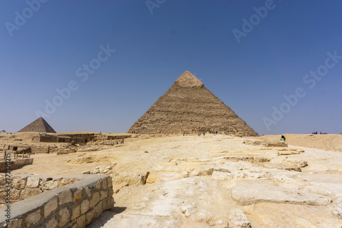 View on the Khafre pyramid in the Giza pyramid complex, Cairo, Egypt