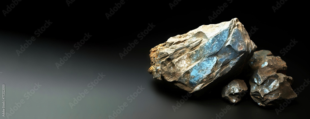 Ashburtonite is a rare precious natural stone on a black background. AI generated. Header banner mockup with space.