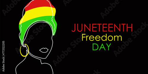 Juneteenth Free-ish Since June 19, 1865. Juneteenth Independence Day. Freeish Design of Banner. Black Lives Matter. Freedom or Emancipation day. Dark skinned woman Vector illustration.