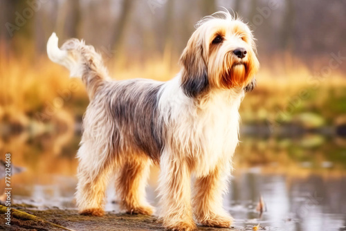 Small Vendeen Basset Griffon purebred beautiful breed of dog, background nature