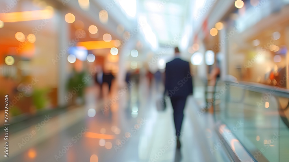 Celebrating Executive in Blurred Shopping Mall Environment, Celebrating, executive, shopping mall, blurred environment