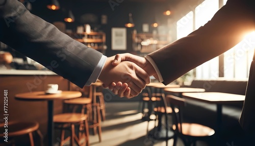 firm handshake between two professionals in a corporate Concept of business agreements, partnership success, and professional commitment