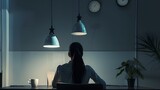 Businesswoman Working Late at Office, Stock Photo, Businesswoman, working late, office