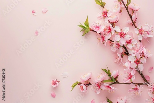  Spring Pink Blossoms on White Background 
