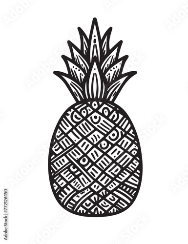 Illustration Coloring draw fruit pineapple black and white version good for kids
