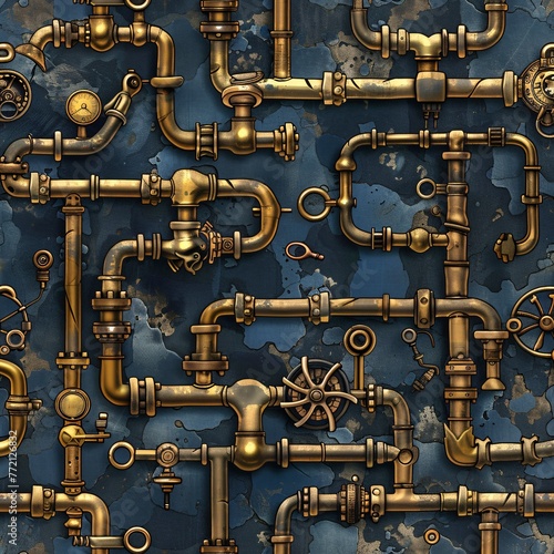 Golden Pipes and Wheels A Steampunk-Inspired Artwork Generative AI