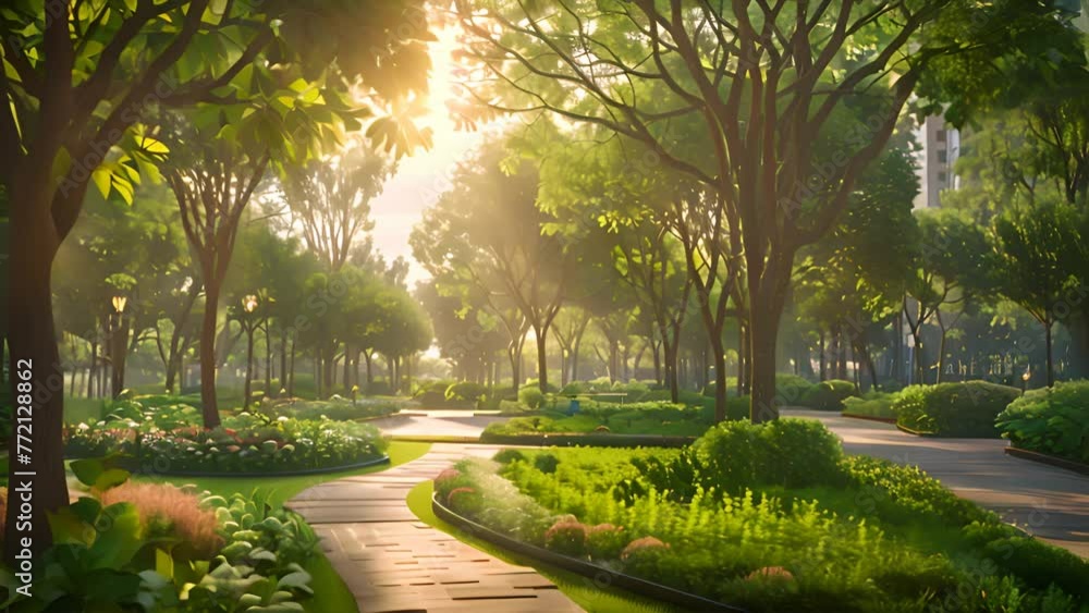 A contemporary urban area designed according to the Garden City concept, with an abundance of trees A contemporary urban area designed according to the Garden City concept, with an abundance of trees
