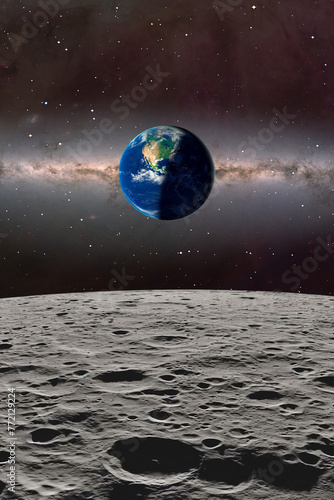 The Earth as Seen from the Surface of the Moon  Elements of this Image Furnished by NASA 