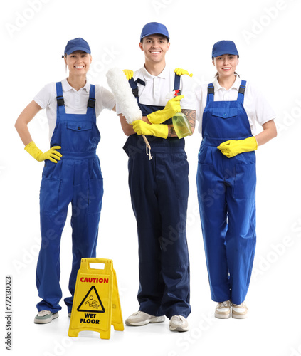 Workers of cleaning service...
