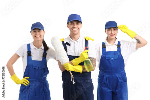Workers of cleaning service...