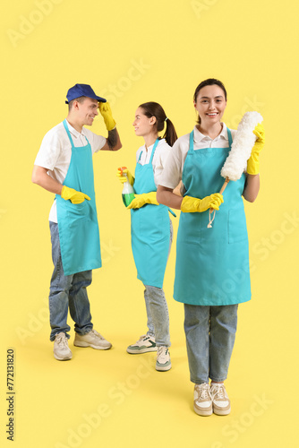 Workers of cleaning service...