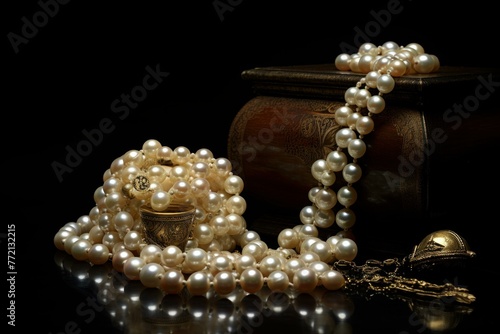 Timeless Pearl necklace. Fashion elegant jewel. Generate Ai