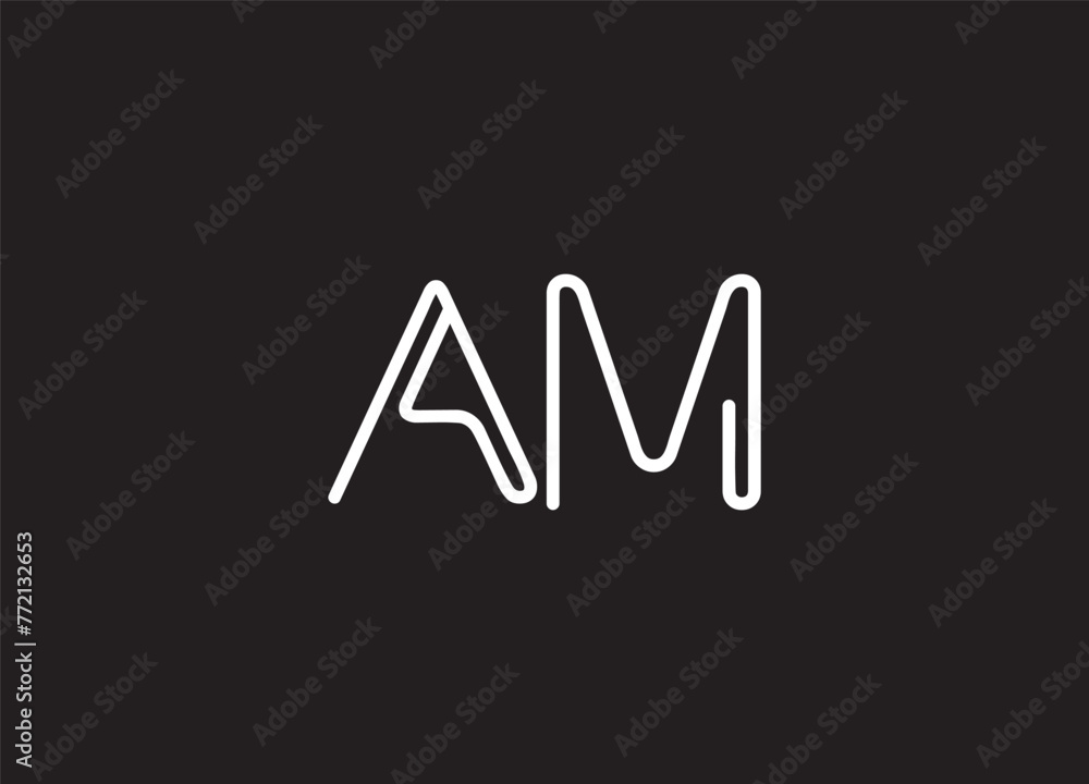 AM monogram logo with abstract logo line design template AM monogram logo with abstract logo line design template