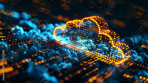 Glowing Cloud Computing Symbol in Futuristic Holographic Display - Conceptual Image for Tech Trends