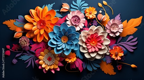 Vibrant Colors and Floral Elements 3D Sculpture Style, vibrant colors, floral elements, 3D sculpture, style