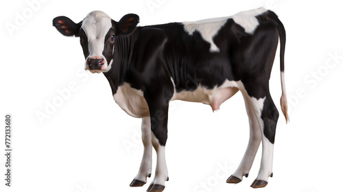 black and white cow isolated on transparent background