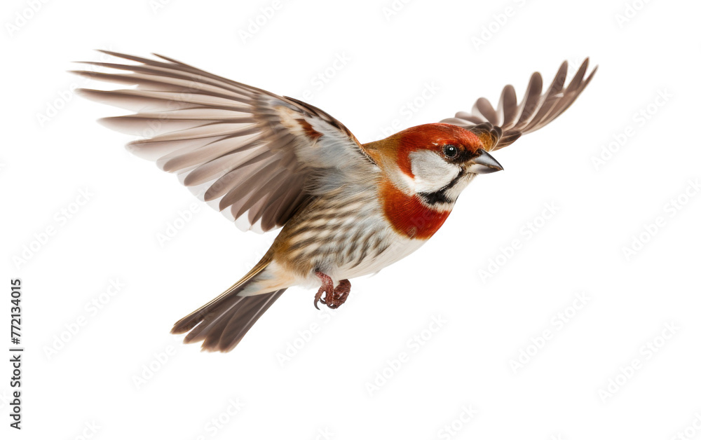 Obraz premium A small bird gracefully flies through the air, with its wings delicately spread open