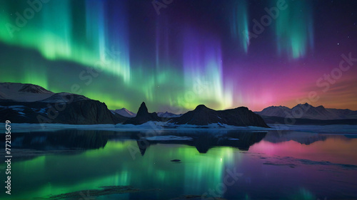  Spectacular auroras dancing across the cosmic canvas, painting the space with vibrant hues of green, blue, and purple. © artbyrookie