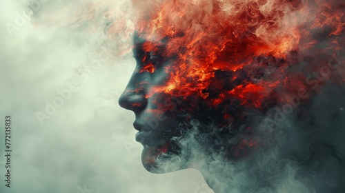 Evocative double exposure artwork merging heaven and hell in a surreal and enigmatic portrayal, ideal for conveying complex emotions and themes.