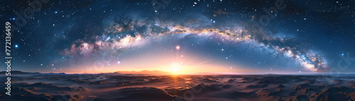 Event horizon silhouette, galaxy rise, dawn light, wide panorama, awe-inspiring scale © Rich4289