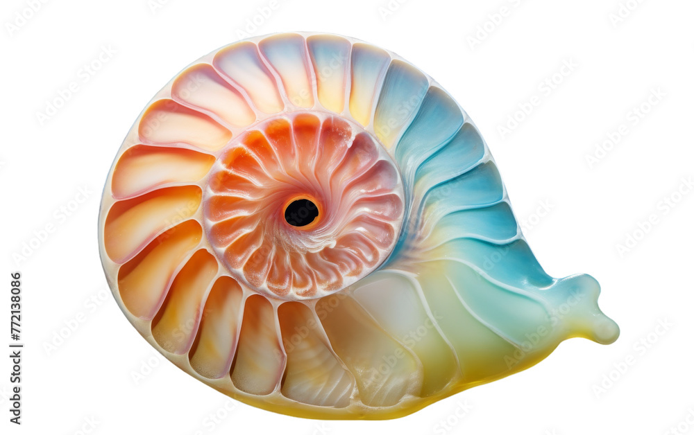 Close up of a delicate sea shell resting on a pristine white background