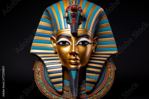 Mysterious Pharaoh mask colorful. Stone wooden. Generate Ai