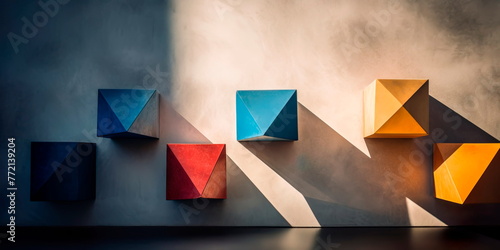 Geometric shapes and forms created by light and shadow on concrete walls. photo