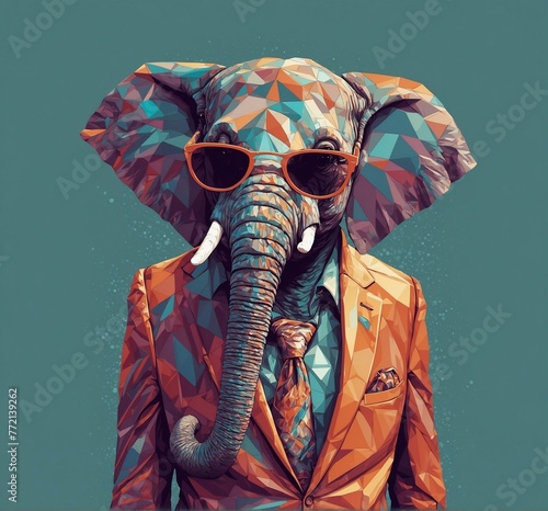 Portrait of an elephant in a suit and sunglasses. 3d illustration